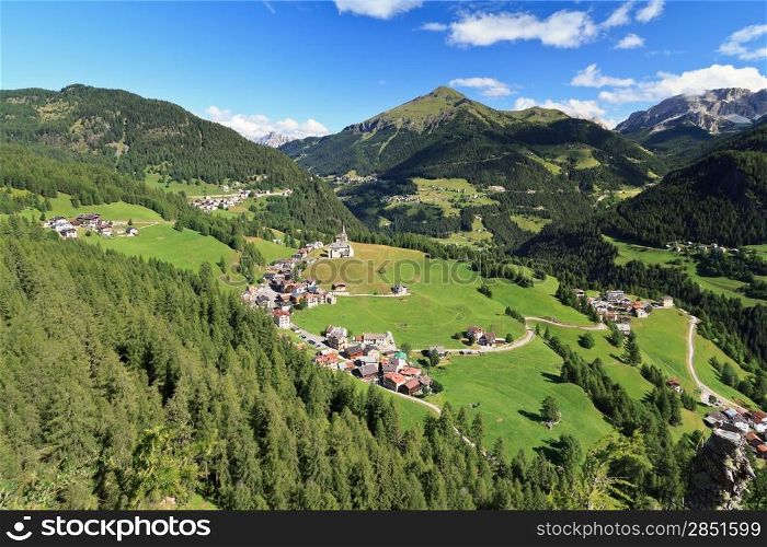 Laste village and Cordevole valley from Sass de Rocia, Italian Dolomites