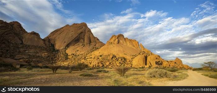 Late afternoon light on granite rocks of Spitzkoppe Namibia