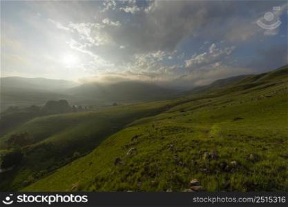 Late afternoon low clouds over the mountain Drakensberg South Africa