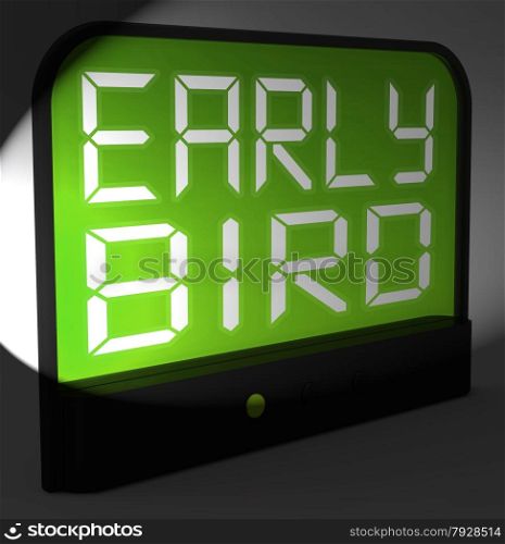 Late Message On Clock Shows Tardiness And Lateness. Early Bird Digital Clock Showing Punctuality Or Ahead Of Schedule