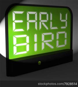 Late Message On Clock Shows Tardiness And Lateness. Early Bird Digital Clock Showing Punctuality Or Ahead Of Schedule
