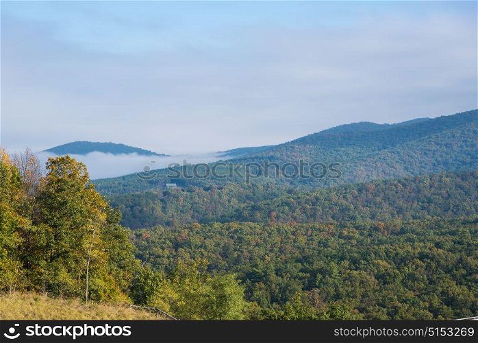Late morning fog over hills near Front Royal, Virginia
