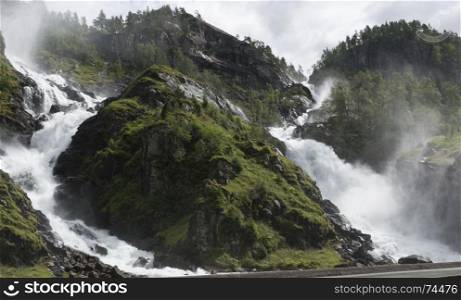 Latefossen twin waterfall in norway