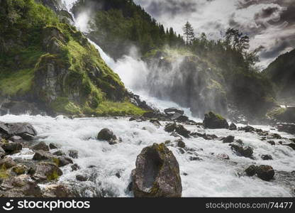 Latefossen twin waterfall in norway