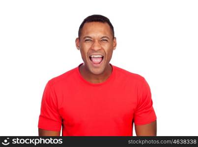 Latin American casual man screaming isolated on a white background