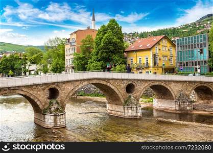 Latin bridge in Sarajevo in a beautiful summer day, Bosnia and Herzegovina