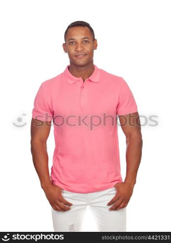 Latin casual men in pink isolated on a white background