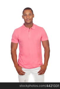 Latin casual men in pink isolated on a white background