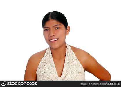 Latin hispanic mayan woman portrait isolated on white
