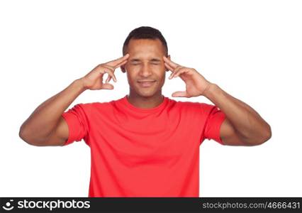 Latin man concentrated thinking isolated on a white background