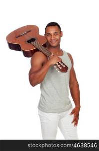 Latin men with a guitar isolated on a white background