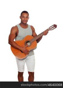 Latin men with a guitar isolated on a white background