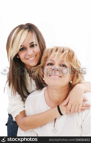 Latin mother and daughter isolated on a white background