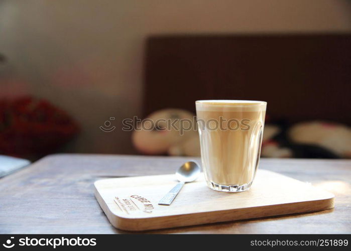 latte coffee on wood background