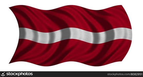 Latvian national official flag. Patriotic symbol, banner, element, background. Correct colors. Flag of Latvia with real detailed fabric texture wavy isolated on white 3D illustration