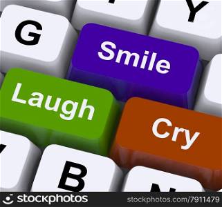 Laugh Cry Smile Keys Represent Different Emotions. Laugh Cry Smile Keys Representing Different Emotions