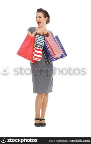 Laughing elegant woman with shopping bags