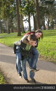 Laughing Piggyback Ride In The Park