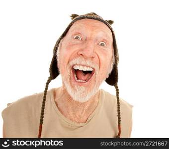 Laughing senior man in knit cap