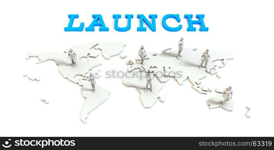 Launch Global Business Abstract with People Standing on Map. Launch Global Business