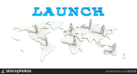 Launch Global Business Abstract with People Standing on Map. Launch Global Business