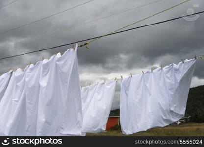 Laundry hanging to dry, Norris Point, Rocky Harbor, Gros Morne National Park, Newfoundland And Labrador, Canada