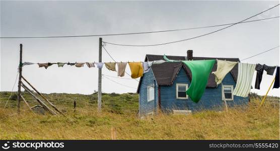 Laundry hanging to dry outside of a house, Little Catalina, Bonavista Peninsula, Newfoundland And Labrador, Canada