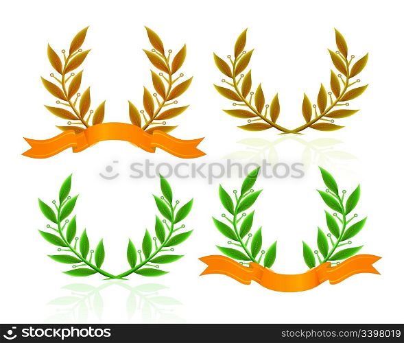 Laurel wreath with ribbon. Vector set on white background