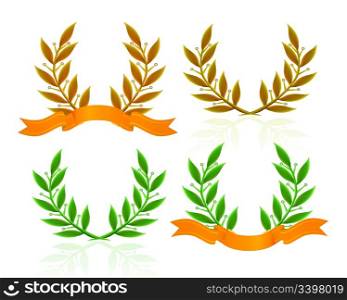 Laurel wreath with ribbon. Vector set on white background