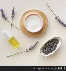 lavender cream top view spa treatment concept
