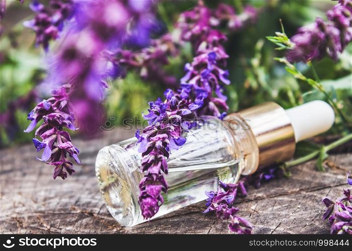 Lavender essential oil in a glass bottle and lavender colors on a rustic wooden background. Tincture or essential oil with lavender. Spa herbal medicine.. Lavender essential oil in a glass bottle and lavender colors on a rustic wooden background. Tincture or essential oil with lavender. herbal medicine.