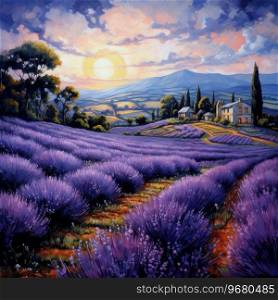 Lavender field at sunset, Provence. France