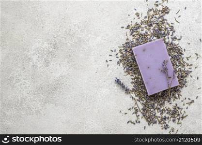 lavender plant soap arrangement with copy space