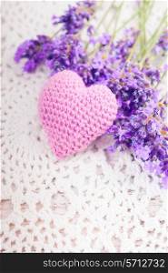 Lavender sachet and bunch on the crochet doily