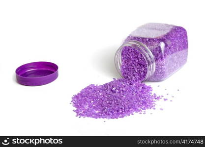 Lavender salt in jar isolated on white