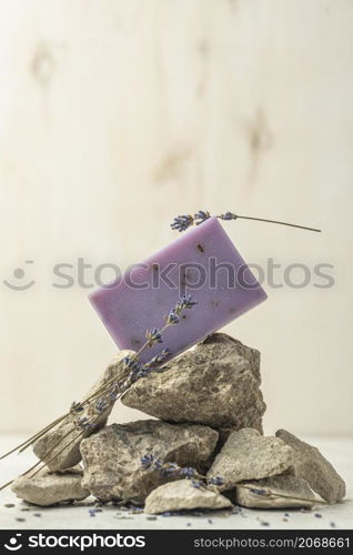 lavender soap arrangement with copy space