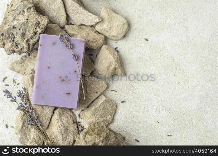 lavender soap rocks with copy space