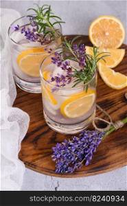 Lavender summer cocktail lemonade or rosemary. Refreshing organic soft drink.