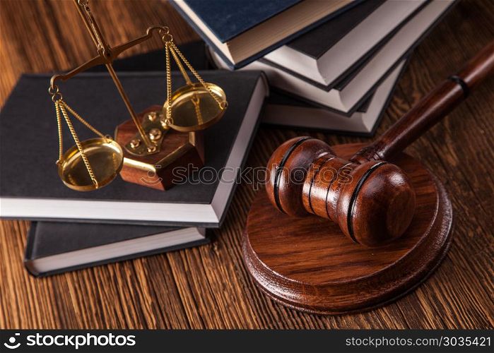 Law concept. Mallet, legal code and scales of justice. Law concept, studio shots