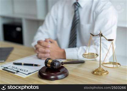 Law consultancy concept A male lawyer concentrating on the contract paper and trying to figure it out accurately