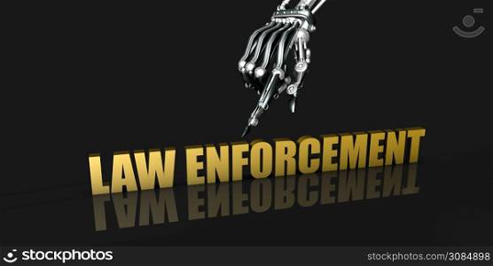 Law enforcement Industry with Robotic Hand Pointing on Black Background. Law enforcement Industry