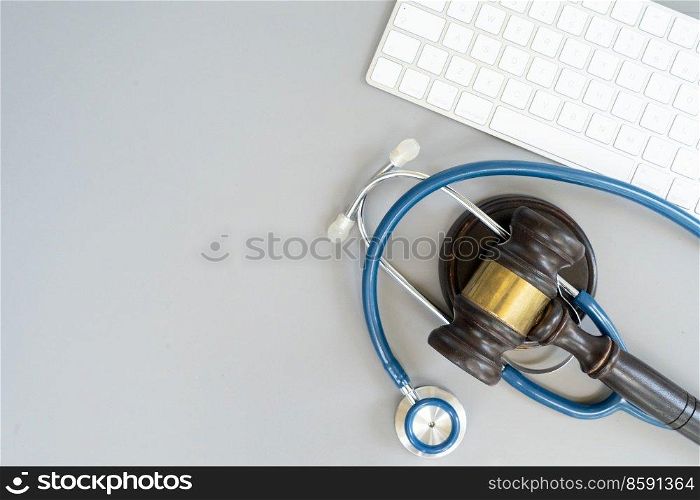 law gavel, stethoscope and keyboard, medical law concept, copy space. medical law concept