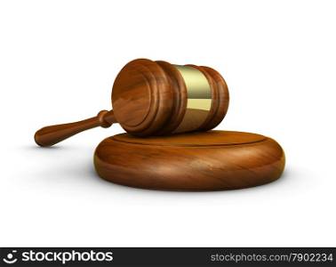 Law, lawyer and Justice and judge concept with a 3d rendering of a gavel on white background.