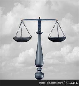 Law services symbol and lawyer concept or attorney symbol or a judge as a person holding a justice scale as a symbol for a legal counselor or barrister with 3D illustration elements.