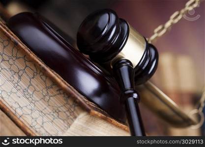 Law wooden gavel barrister, justice concept, legal system . Law and justice concept, legal code and scales