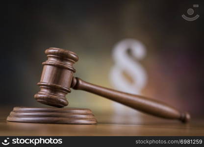 Law wooden gavel barrister, justice concept, legal system concept