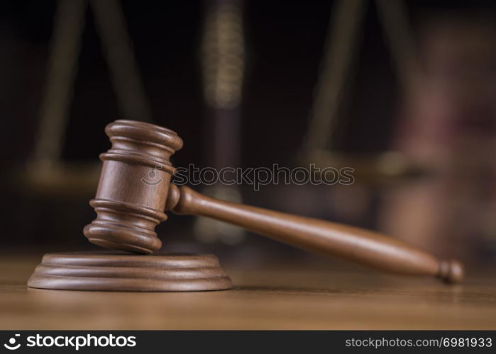 Law wooden gavel barrister, justice concept, legal system concept