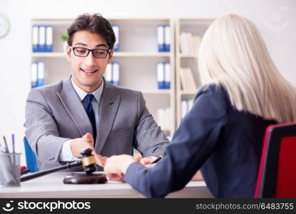 Lawyer discussing legal case with client