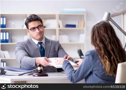 Lawyer discussing legal case with client