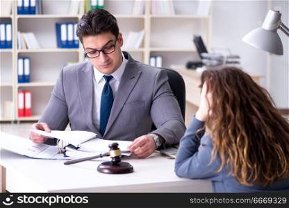 Lawyer discussing legal case with client